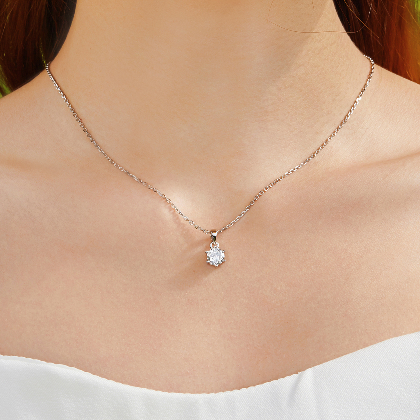 6 Prong Round Pendant Moissanite Solitaire Necklace (1 Ct. VVS1)