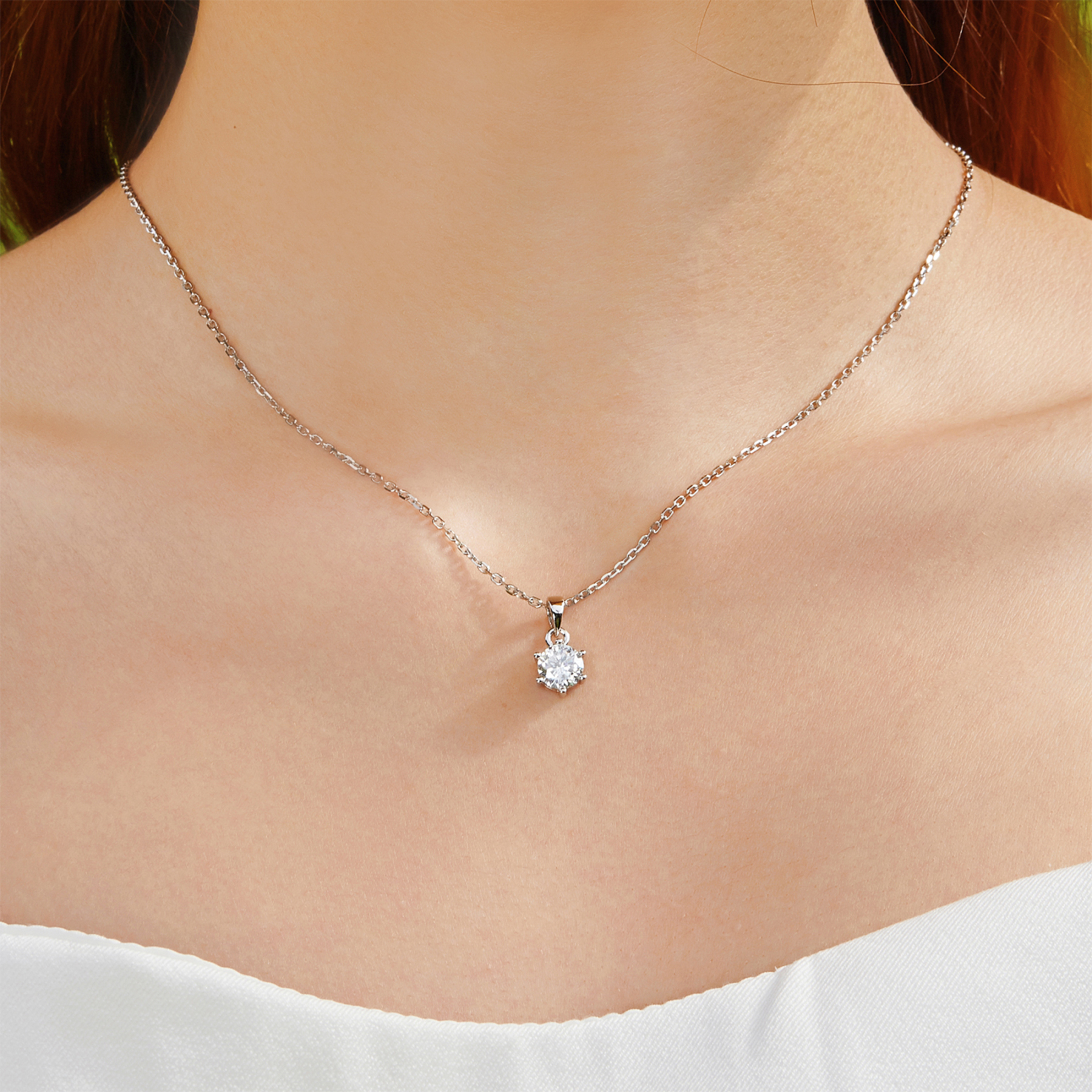 6 Prong Round Pendant Moissanite Solitaire Necklace (1 Ct. VVS1)