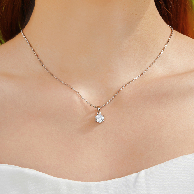 6 Prong Round Pendant Moissanite Solitaire Necklace (1 Ct. VVS1)