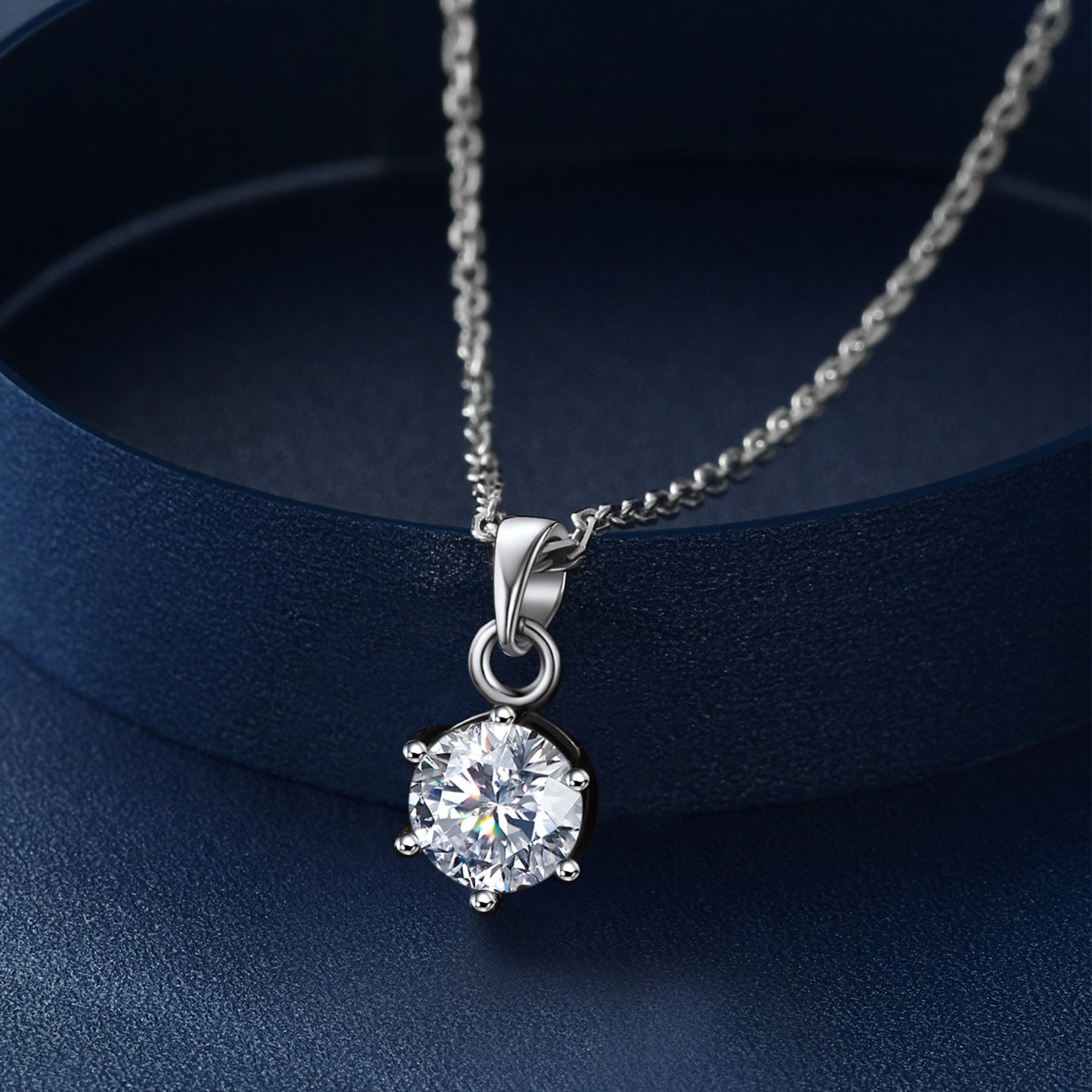 6 Prong Round Pendant Moissanite Solitaire Necklace (1 Ct. VVS1)