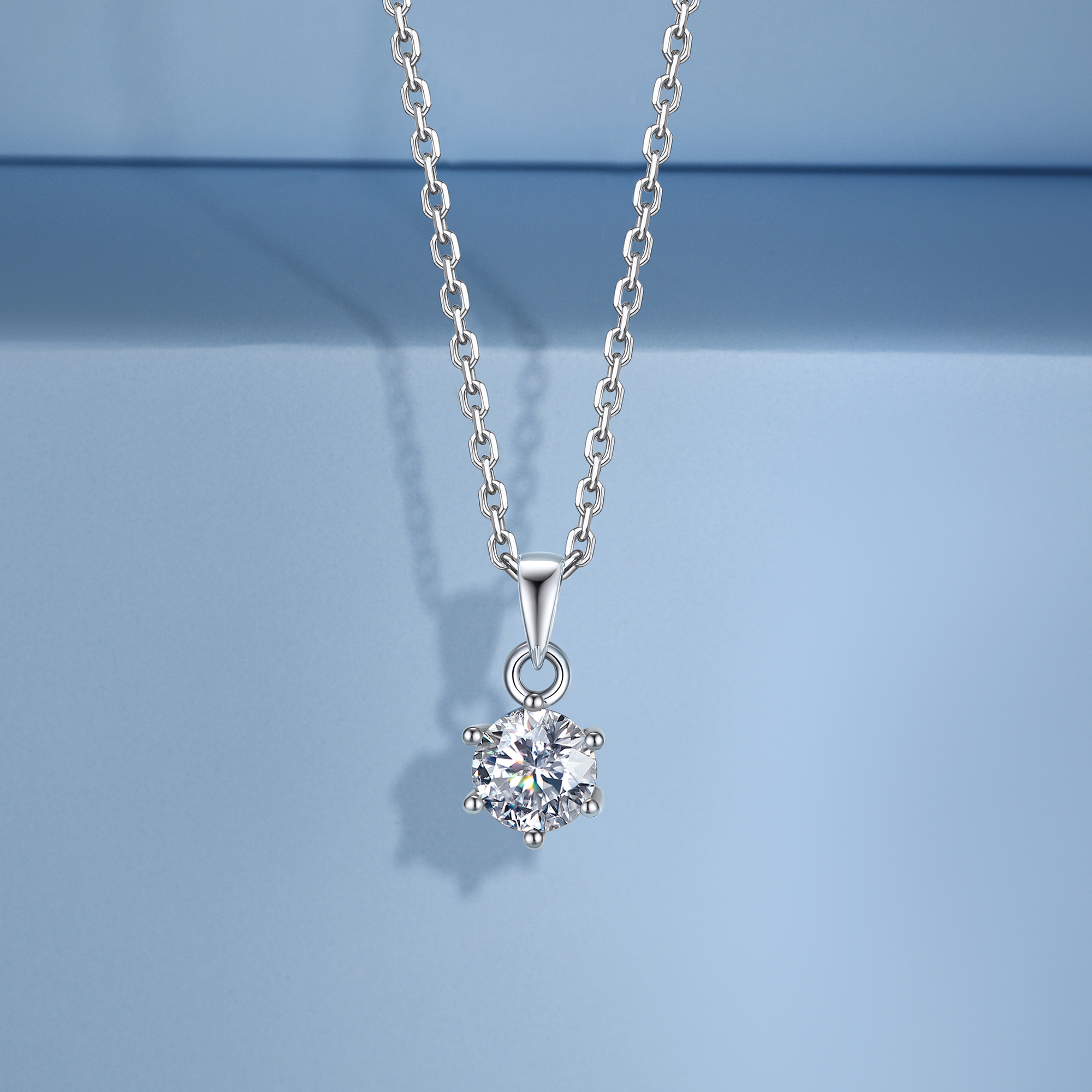 6 Prong Round Pendant Moissanite Solitaire Necklace (1 Ct. VVS1)
