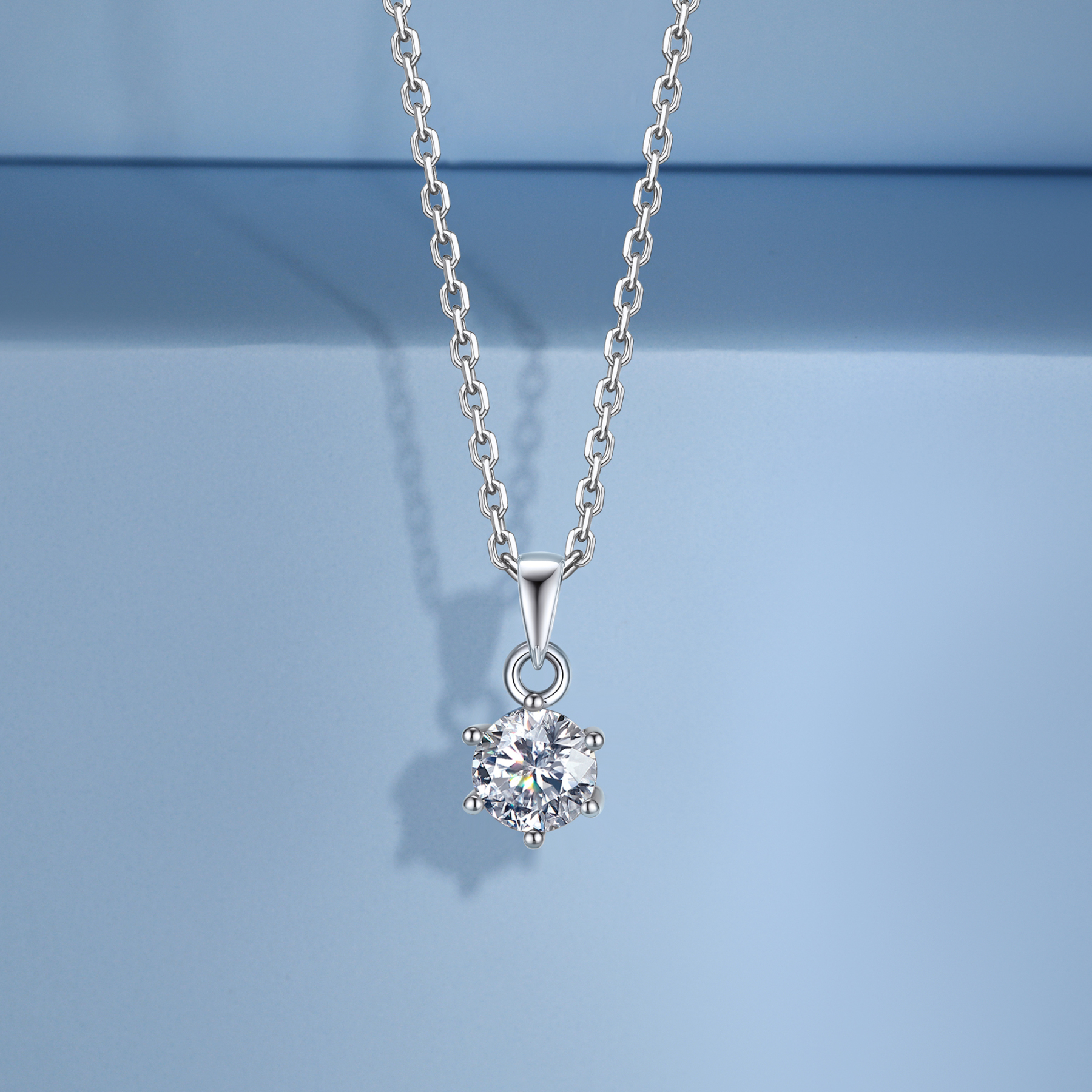 6 Prong Round Pendant Moissanite Solitaire Necklace (1 Ct. VVS1)
