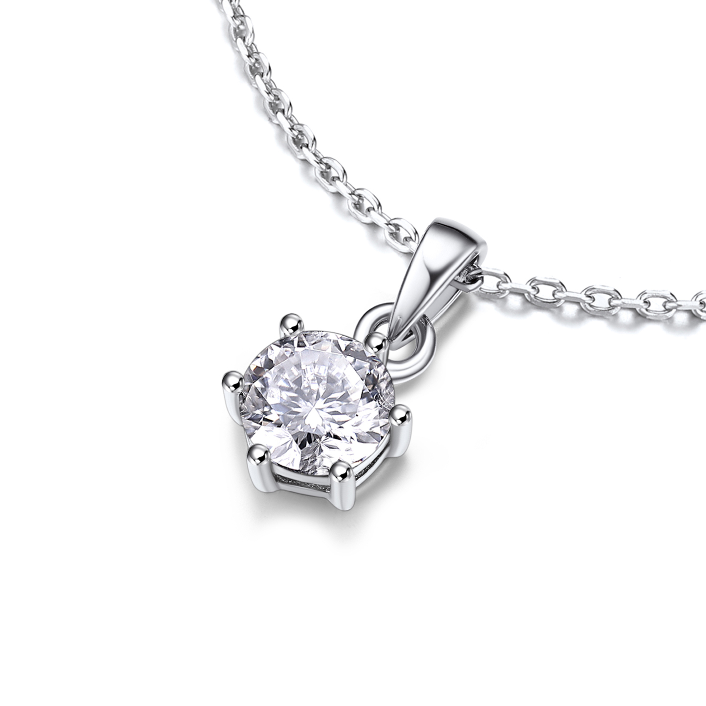 6 Prong Round Pendant Moissanite Solitaire Necklace (1 Ct. VVS1)