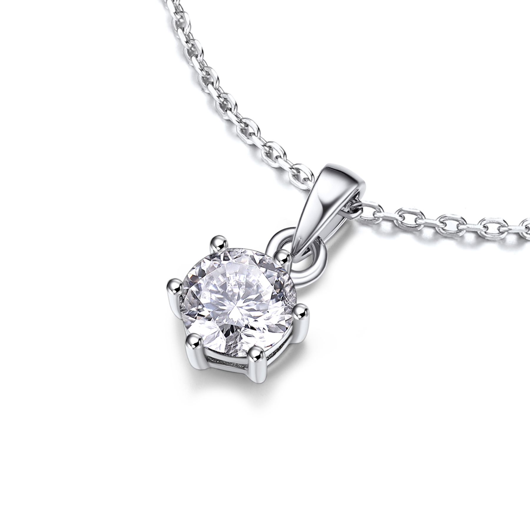 6 Prong Round Pendant Moissanite Solitaire Necklace (1 Ct. VVS1)