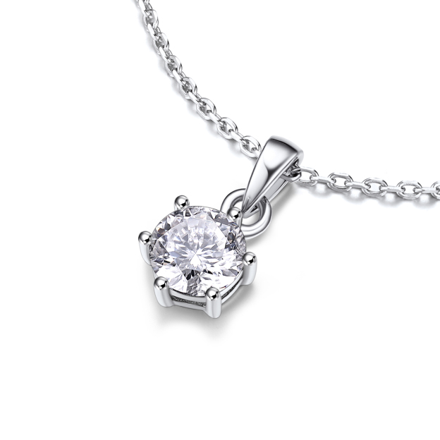 6 Prong Round Pendant Moissanite Solitaire Necklace (1 Ct. VVS1)