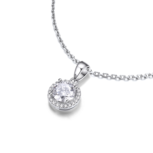 Halo Round Pendant Moissanite Necklace in White Gold (1 Ct. VVS1)