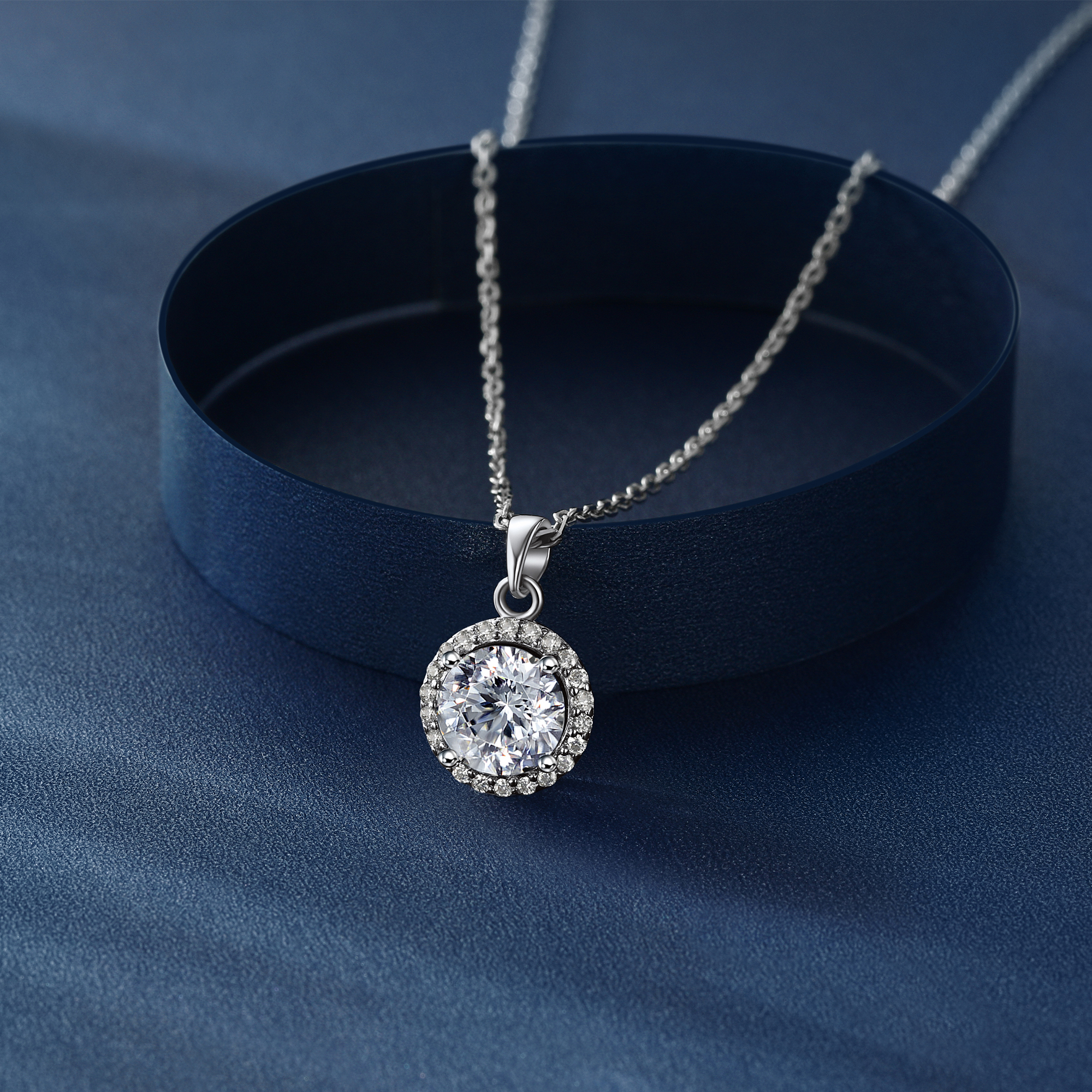 Halo Round Pendant Moissanite Necklace in White Gold (1 Ct. VVS1)