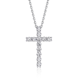 Moissanite Cross Pendant Necklace for Women Men in White Gold (D Color VVS1)