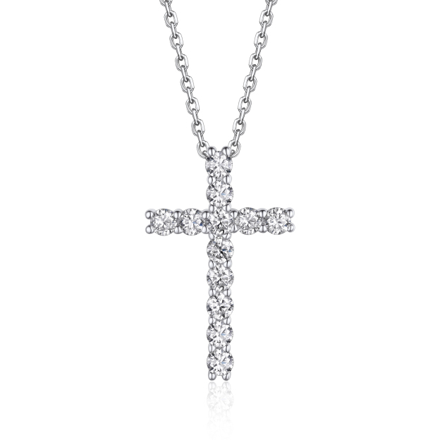 Cross Pendant Moissanite Necklace in White Gold (D Color VVS1)
