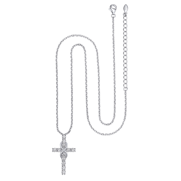 Cross Pendant Moissanite Infinity Necklace in White Gold (D Color VVS1)