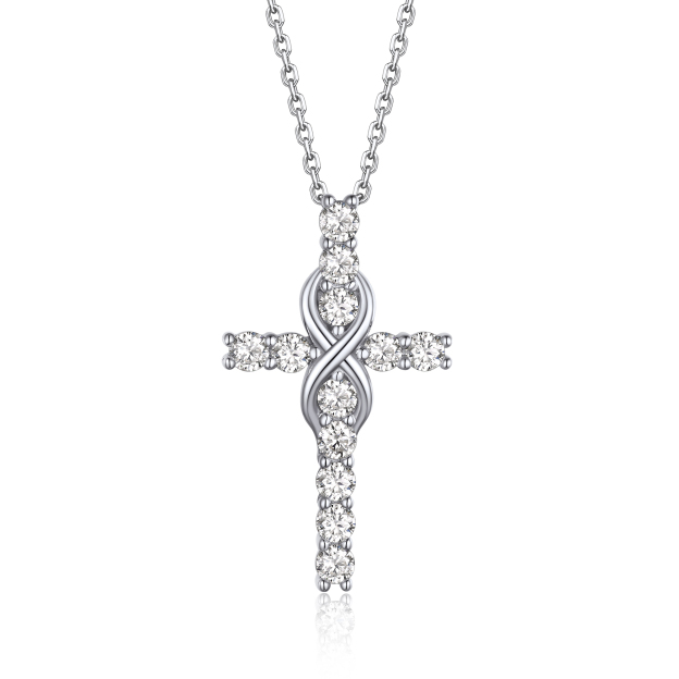 Cross Pendant Moissanite Infinity Necklace in White Gold (D Color VVS1)