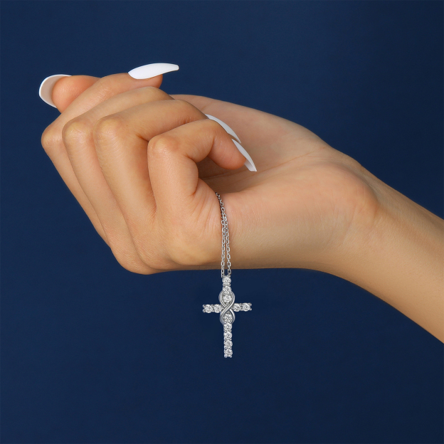 Cross Pendant Moissanite Infinity Necklace in White Gold (D Color VVS1)