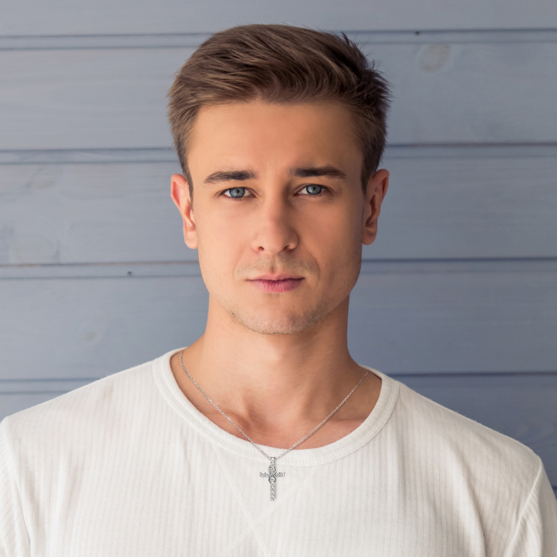 Cross Pendant Moissanite Infinity Necklace in White Gold (D Color VVS1)