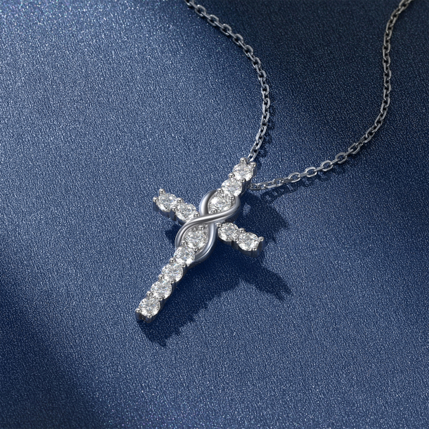 Cross Pendant Moissanite Infinity Necklace in White Gold (D Color VVS1)
