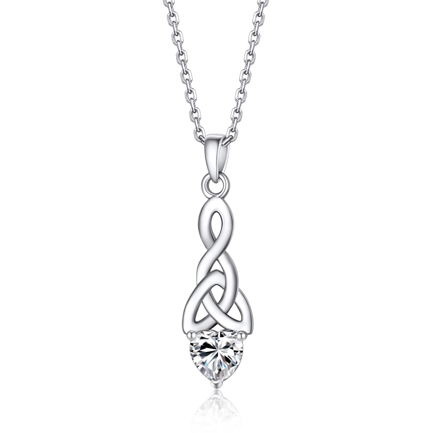 Celtic Knot Pendant Moissanite Necklace in White Gold (1 Ct. VVS1)