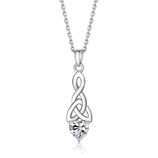 Celtic Knot Pendant Moissanite Necklace in White Gold (1 Ct. VVS1)