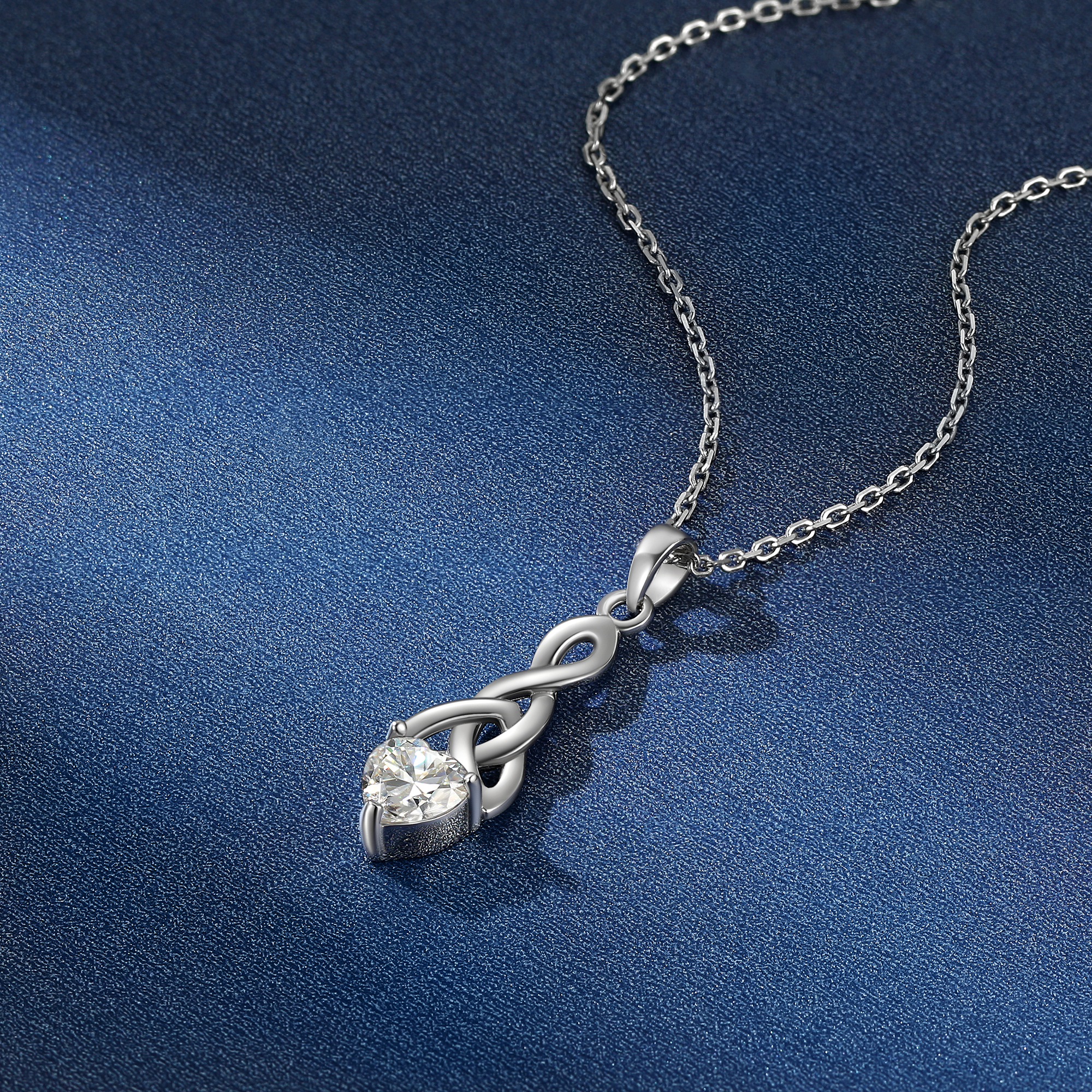 Celtic Knot Pendant Moissanite Necklace in White Gold (1 Ct. VVS1)