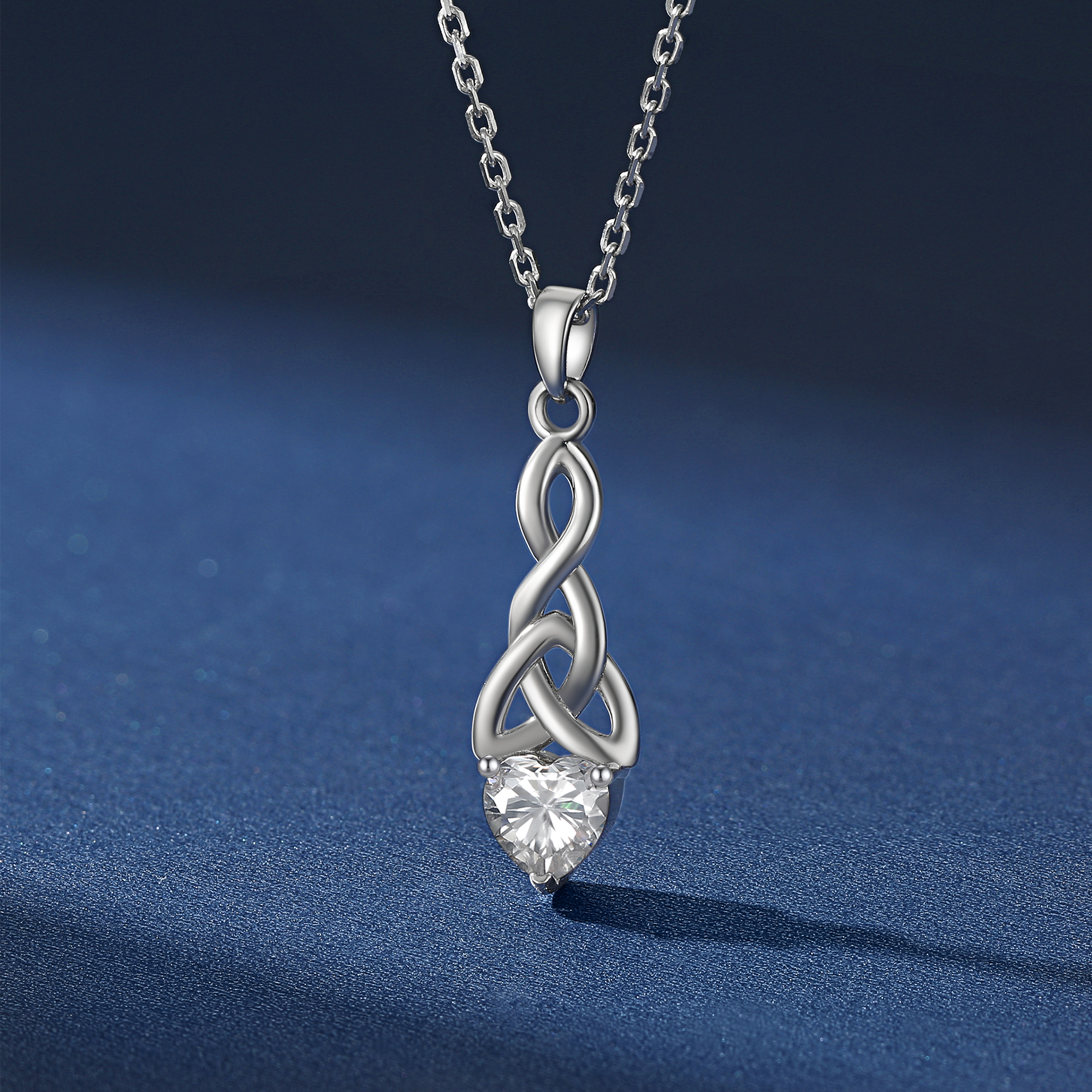 Celtic Knot Pendant Moissanite Necklace in White Gold (1 Ct. VVS1)