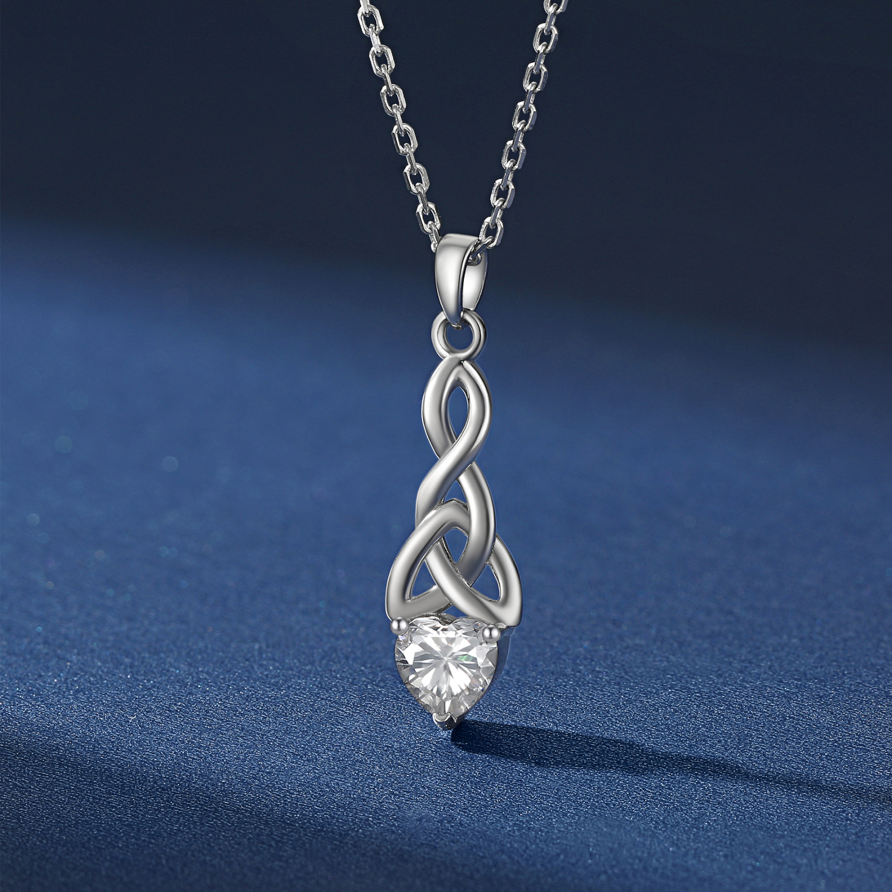 Celtic Knot Pendant Moissanite Necklace in White Gold (1 Ct. VVS1)