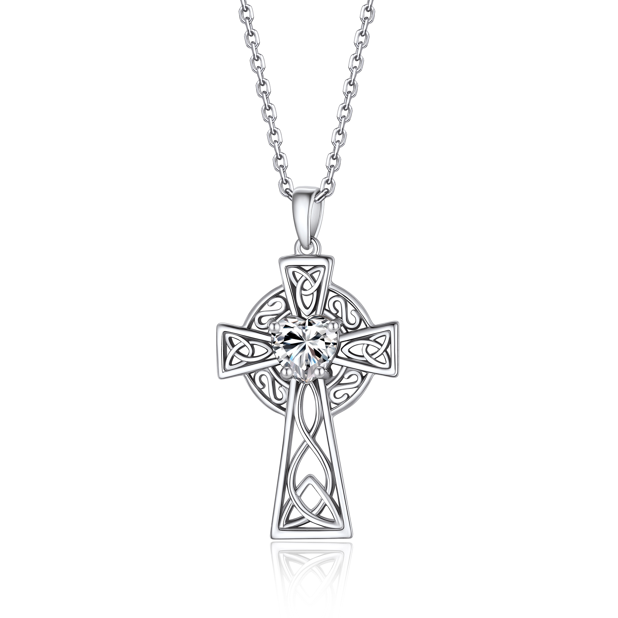 Celtic Cross Pendant Moissanite Necklace in White Gold (1 Ct. VVS1)