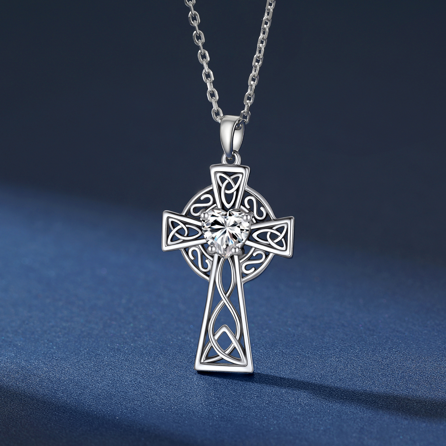 Celtic Cross Pendant Moissanite Necklace in White Gold (1 Ct. VVS1)