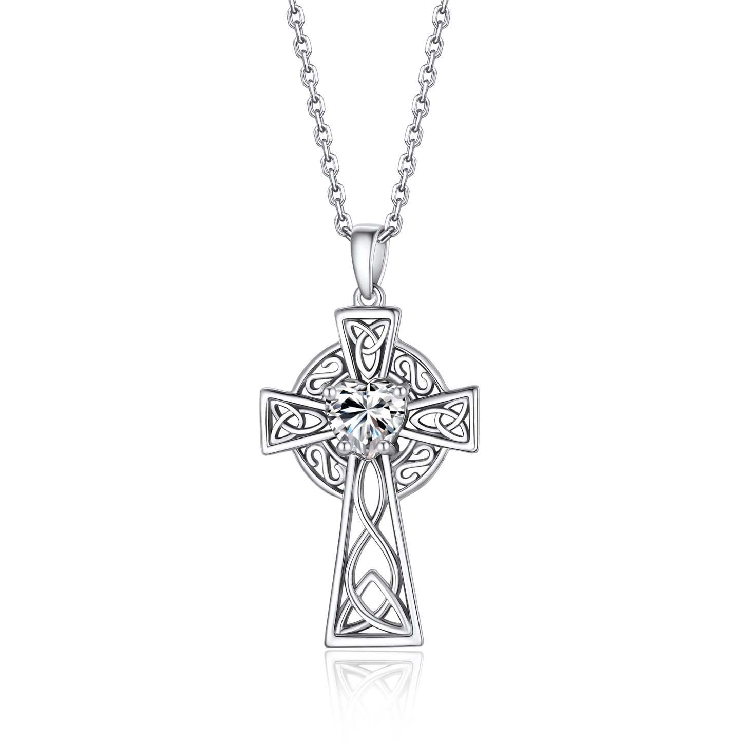 Celtic Cross Pendant Moissanite Necklace in White Gold (1 Ct. VVS1)