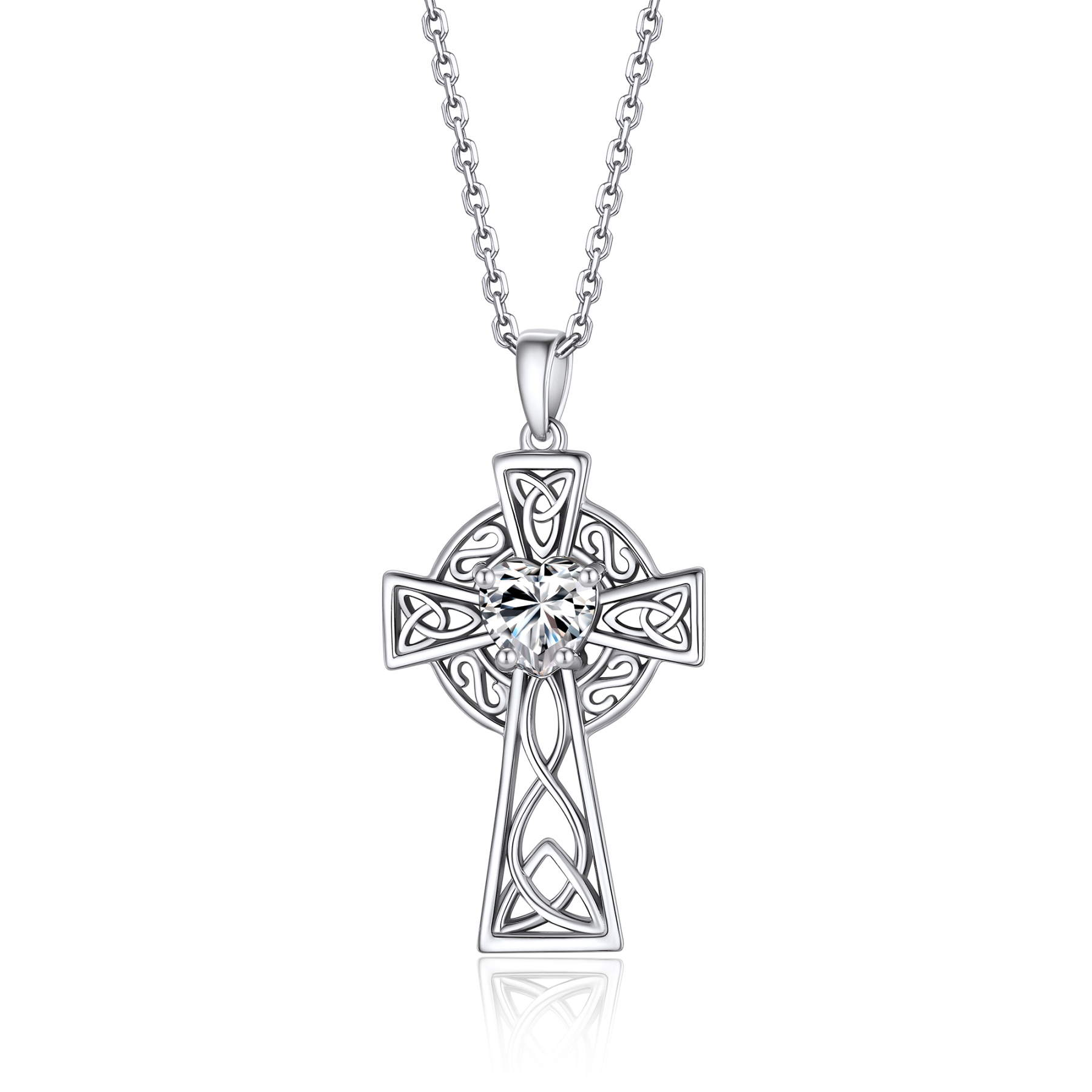 Celtic Cross Pendant Moissanite Necklace in White Gold (1 Ct. VVS1)