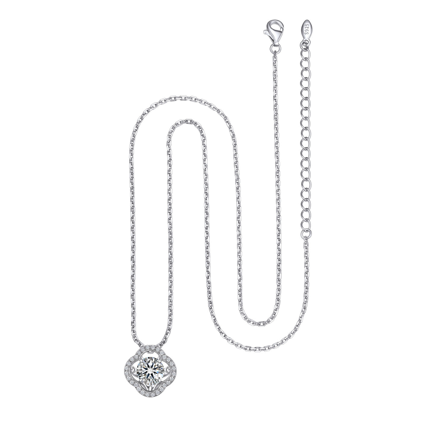 Halo Round Pendant Moissanite Dancing Stone Clover Necklace (1 Ct. VVS1)