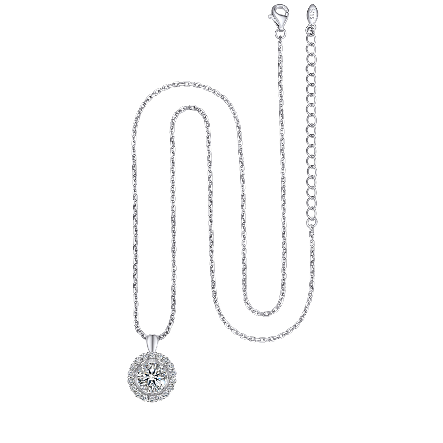 (测试) 925 Sterling Silver Halo Round Pendant Moissanite Dancing Stone Necklace (1 Ct. VVS1)