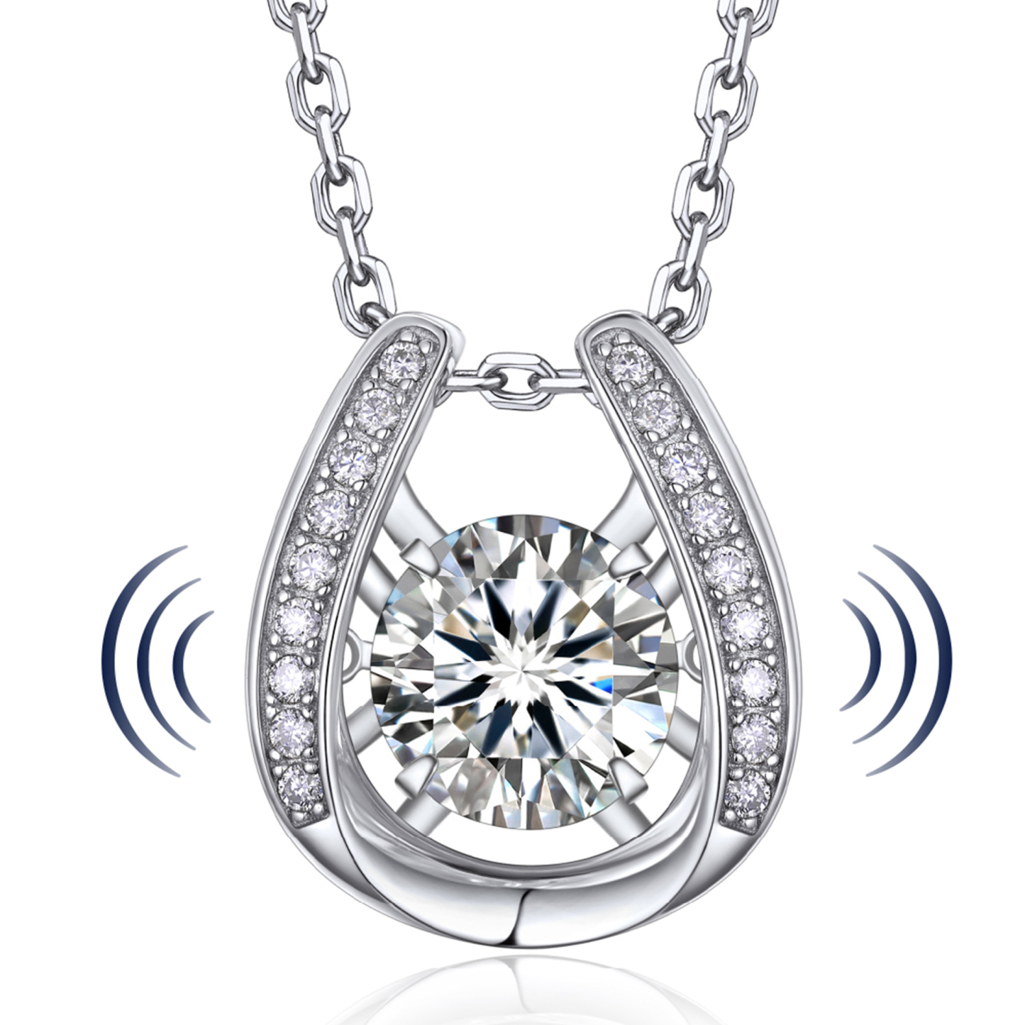 Horseshoe Pendant Round Moissanite Dancing Stone Necklace (1 Ct. VVS1)