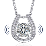 Moissanite Halo Horseshoe Dancing Stone Necklace for Women in White Gold (1 Ct. VVS1)