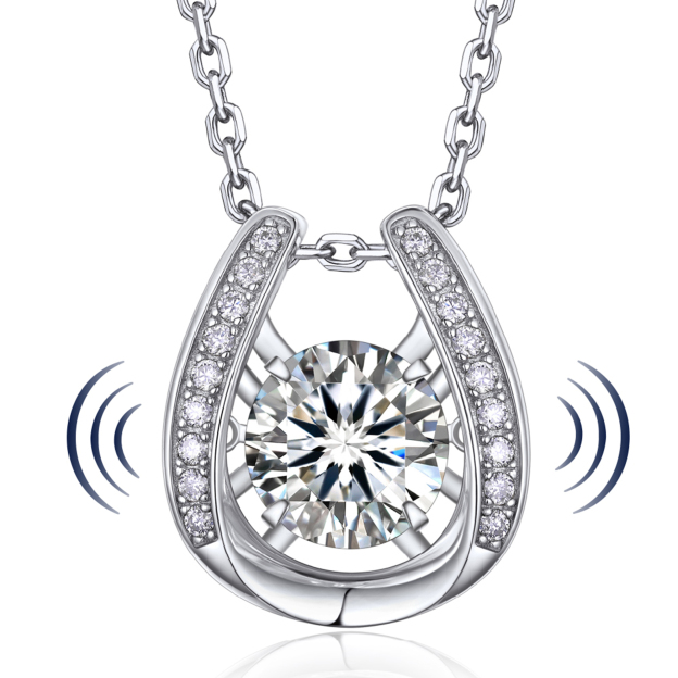 Horseshoe Pendant Round Moissanite Dancing Stone Necklace (1 Ct. VVS1)