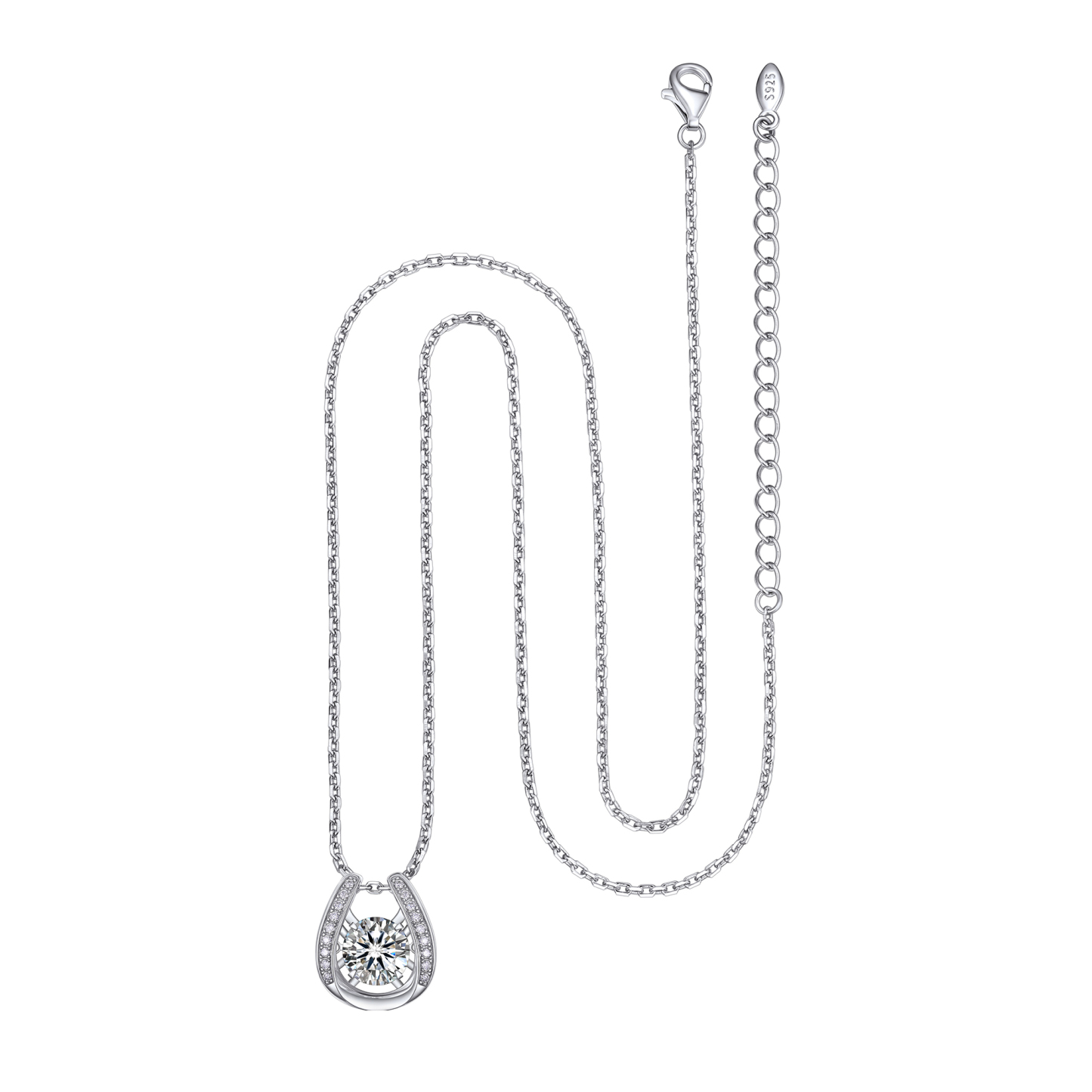 Horseshoe Pendant Round Moissanite Dancing Stone Necklace (1 Ct. VVS1)