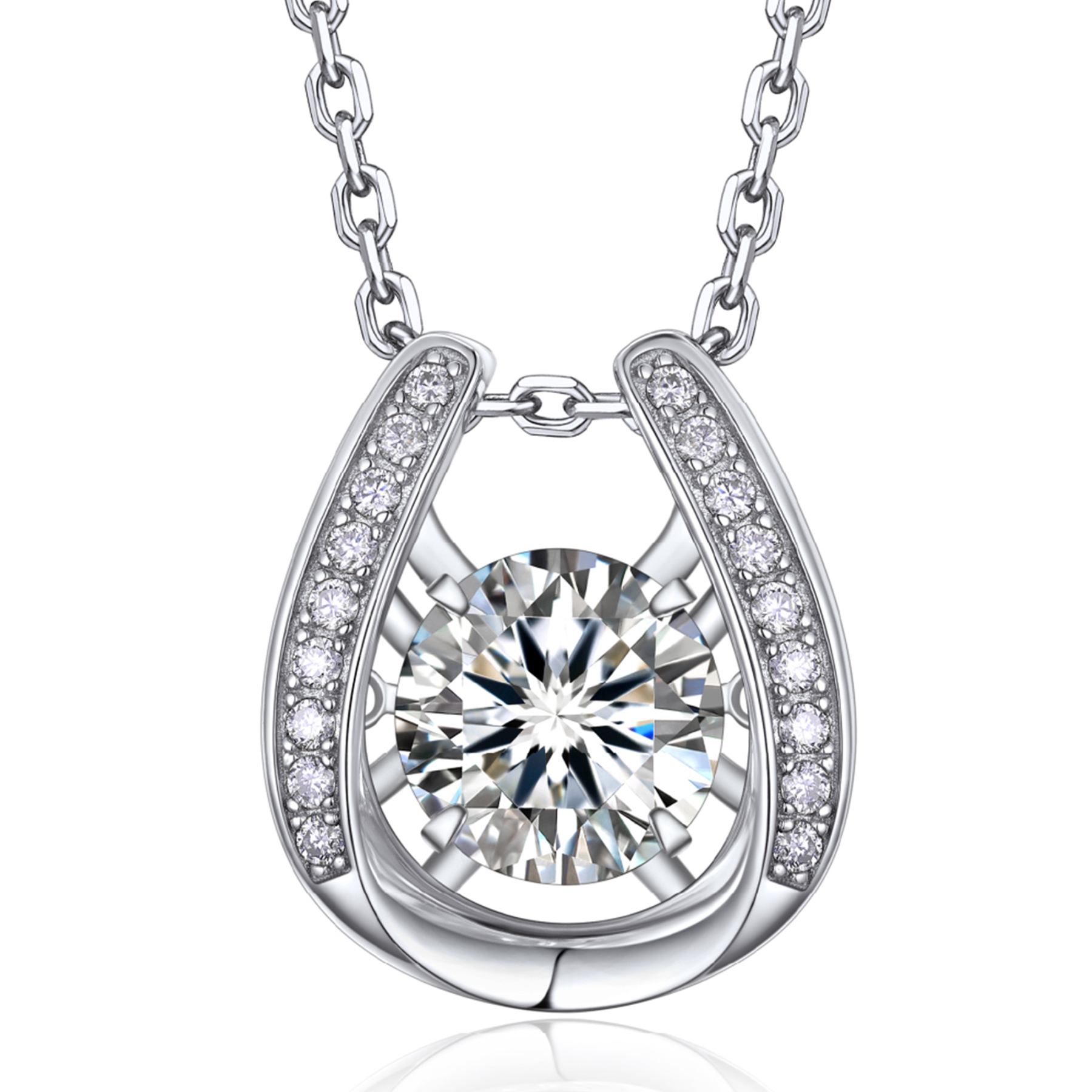 Horseshoe Pendant Round Moissanite Dancing Stone Necklace (1 Ct. VVS1)