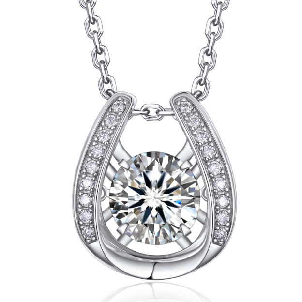Horseshoe Pendant Round Moissanite Dancing Stone Necklace (1 Ct. VVS1)