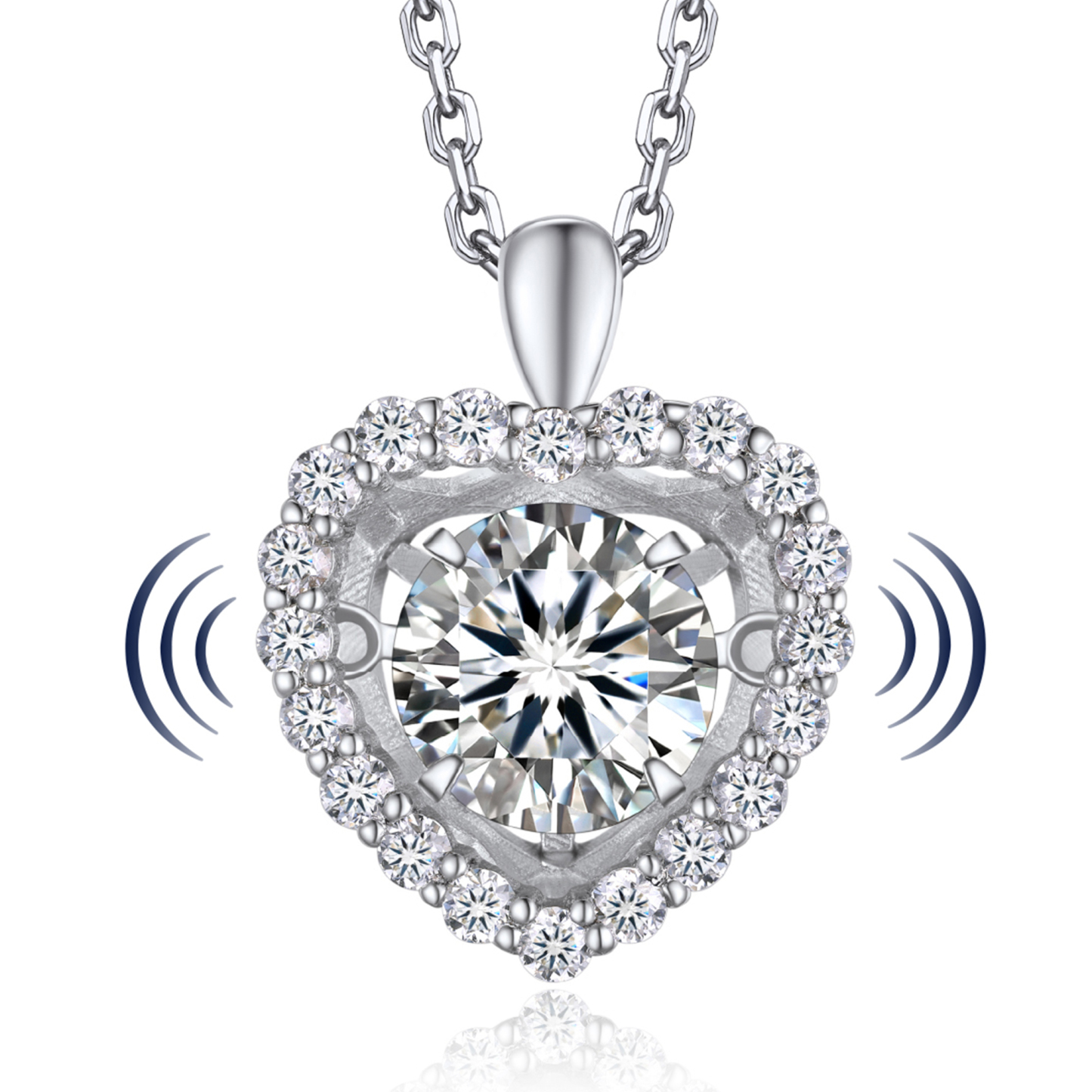 Halo Round Pendant Moissanite Dancing Stone Heart Necklace (1 Ct. VVS1)
