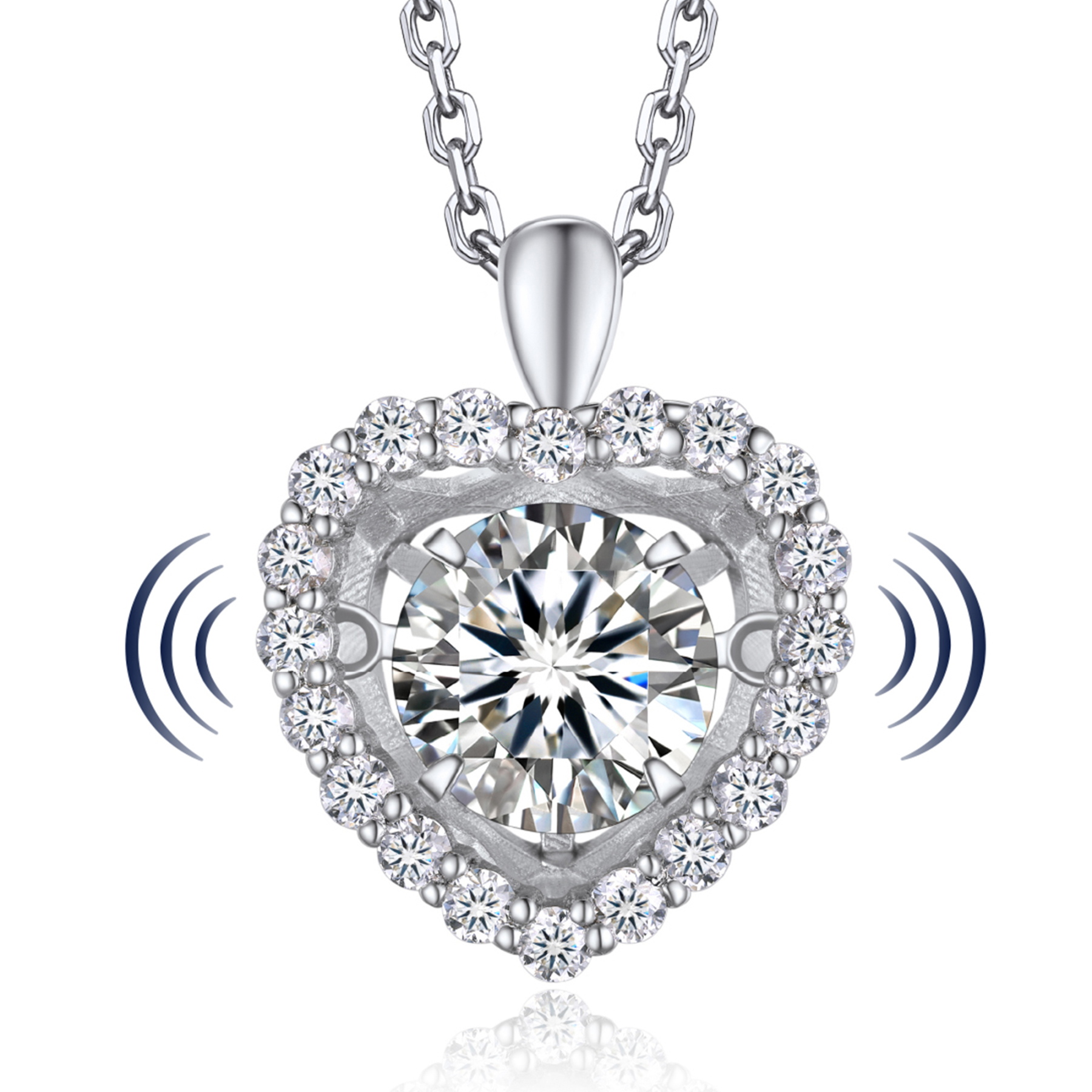 Halo Round Pendant Moissanite Dancing Stone Heart Necklace (1 Ct. VVS1)