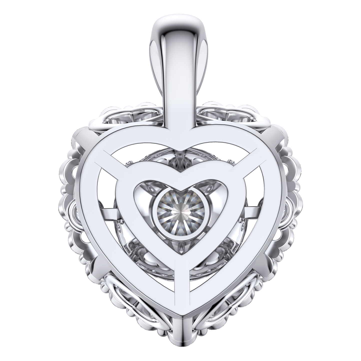 Halo Round Pendant Moissanite Dancing Stone Heart Necklace (1 Ct. VVS1)