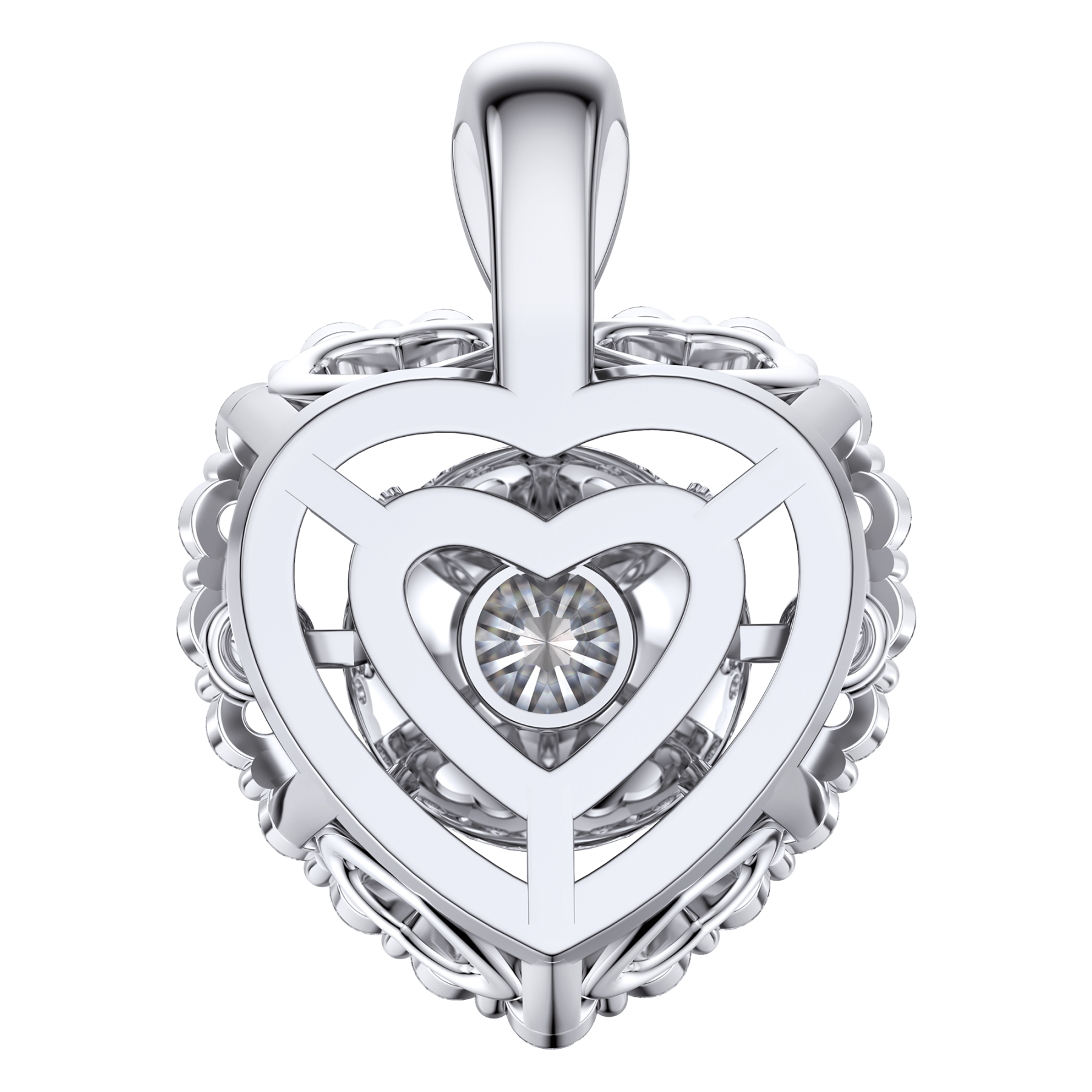 Halo Round Pendant Moissanite Dancing Stone Heart Necklace (1 Ct. VVS1)