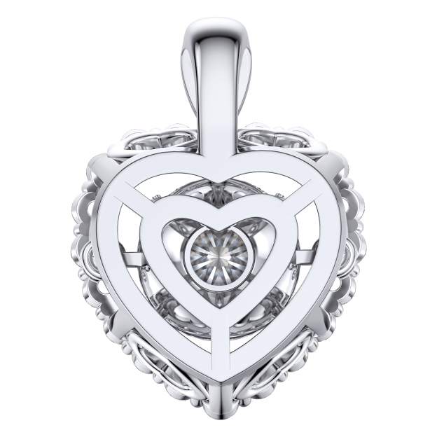 Halo Round Pendant Moissanite Dancing Stone Heart Necklace (1 Ct. VVS1)
