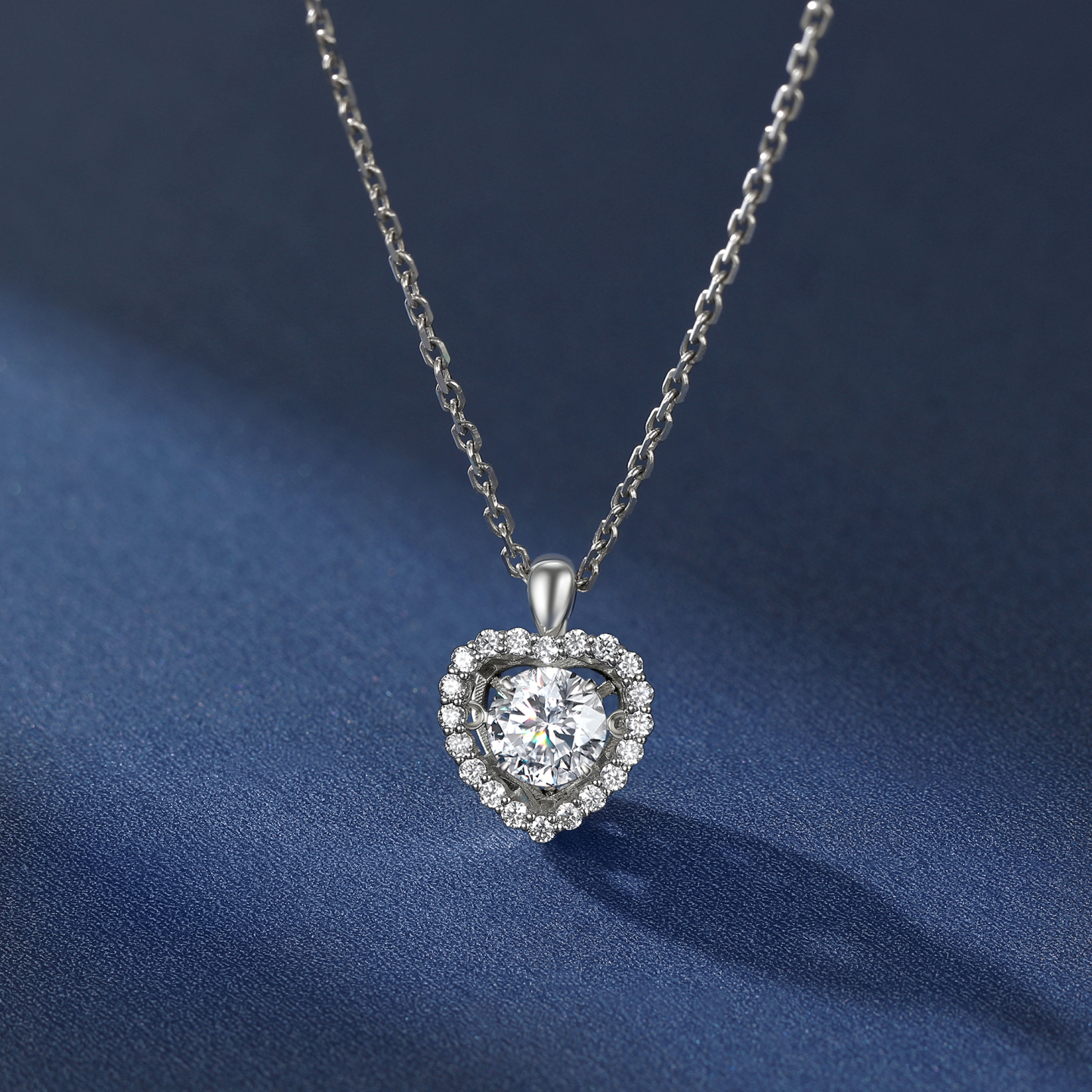 Halo Round Pendant Moissanite Dancing Stone Heart Necklace (1 Ct. VVS1)