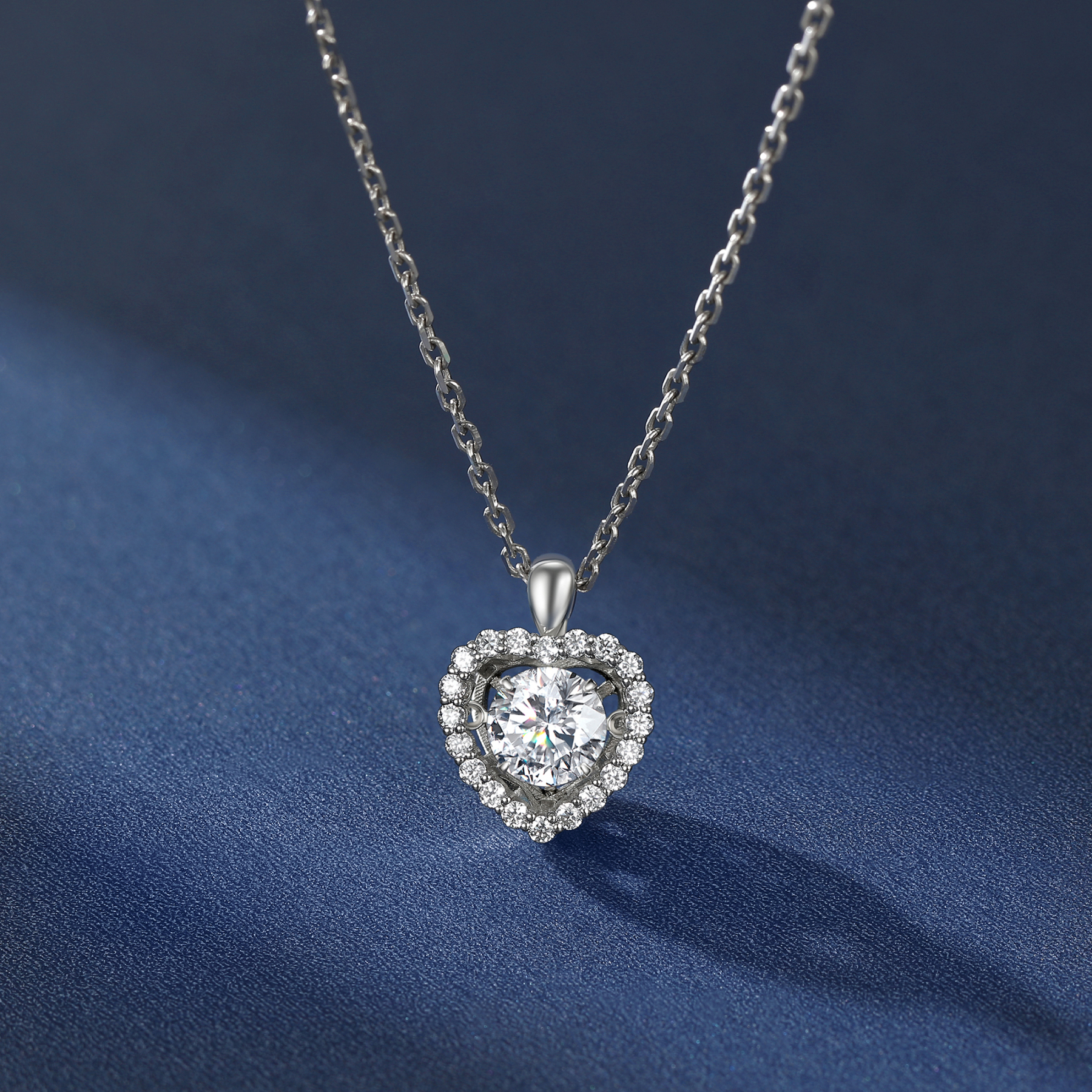 Halo Round Pendant Moissanite Dancing Stone Heart Necklace (1 Ct. VVS1)