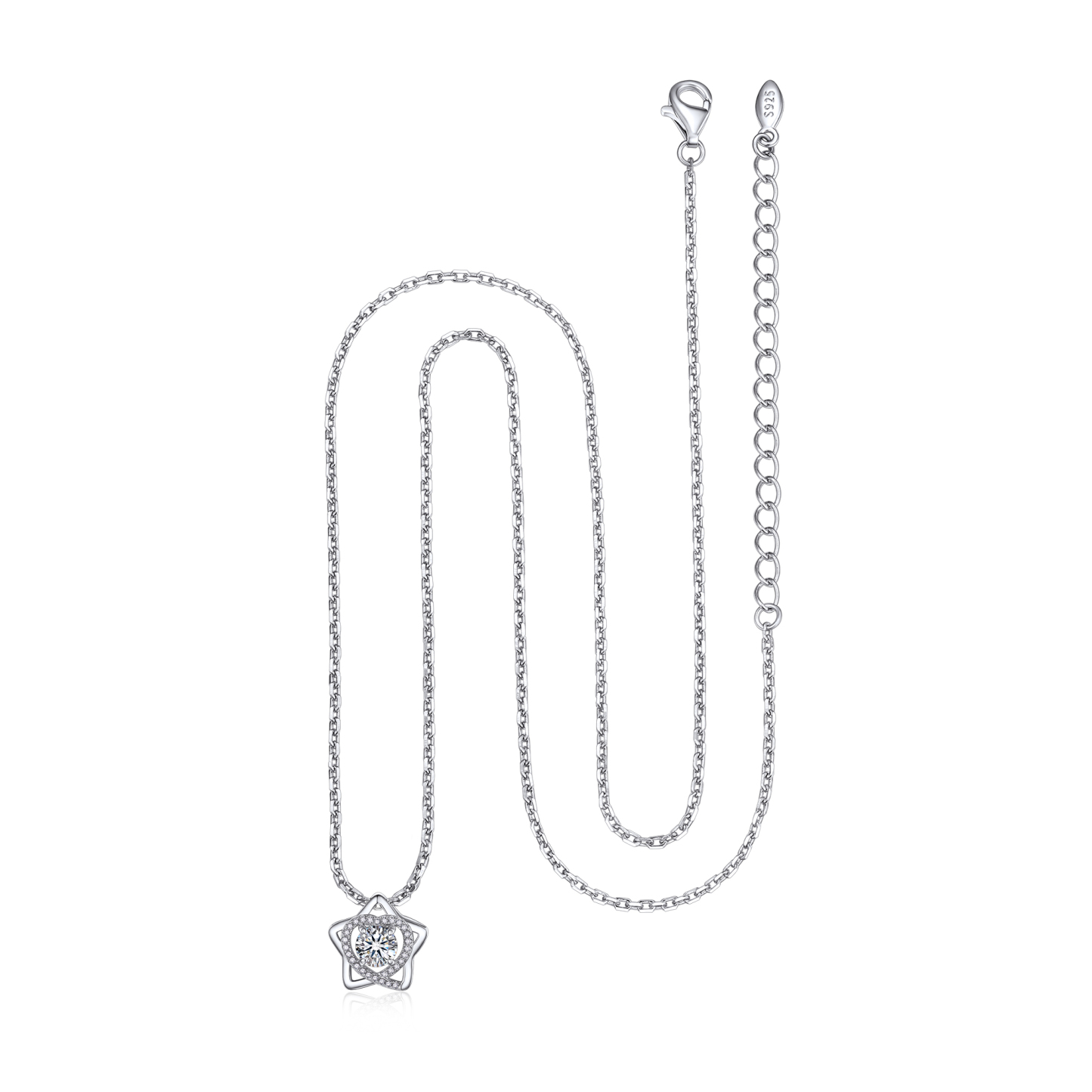 Star & Heart Halo Pendant Moissanite Necklace in White Gold (1 Ct. VVS1)