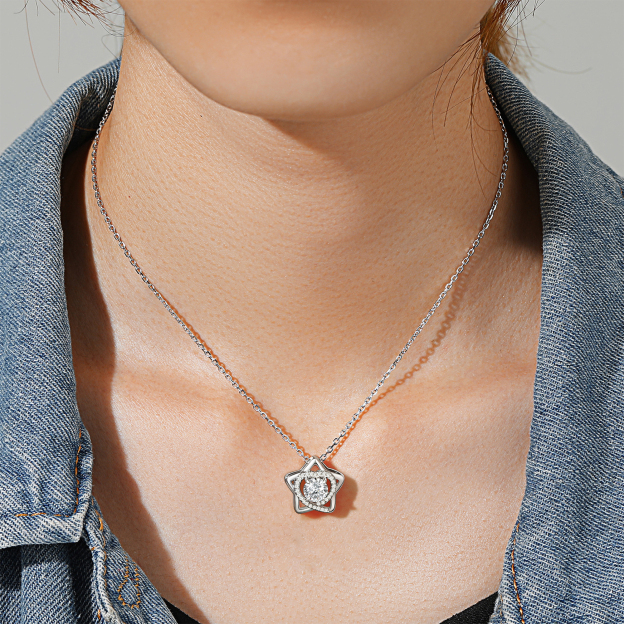 Star & Heart Halo Pendant Moissanite Necklace in White Gold (1 Ct. VVS1)