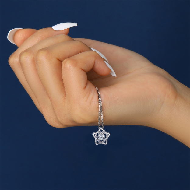 Star & Heart Halo Pendant Moissanite Necklace in White Gold (1 Ct. VVS1)