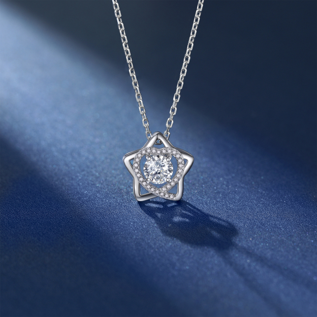 Star & Heart Halo Pendant Moissanite Necklace in White Gold (1 Ct. VVS1)