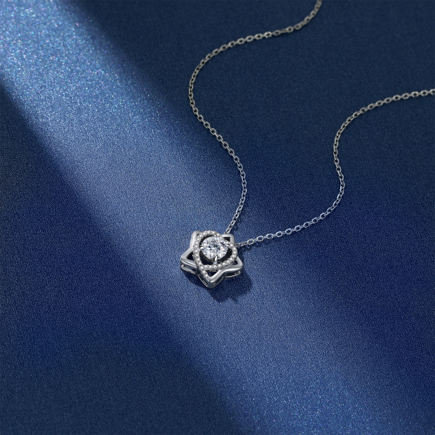 Star & Heart Halo Pendant Moissanite Necklace in White Gold (1 Ct. VVS1)