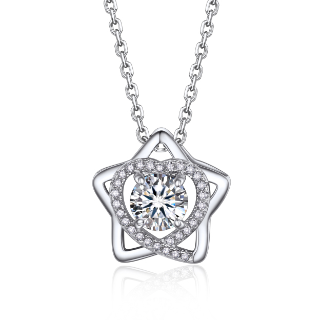 Star & Heart Halo Pendant Moissanite Necklace in White Gold (1 Ct. VVS1)