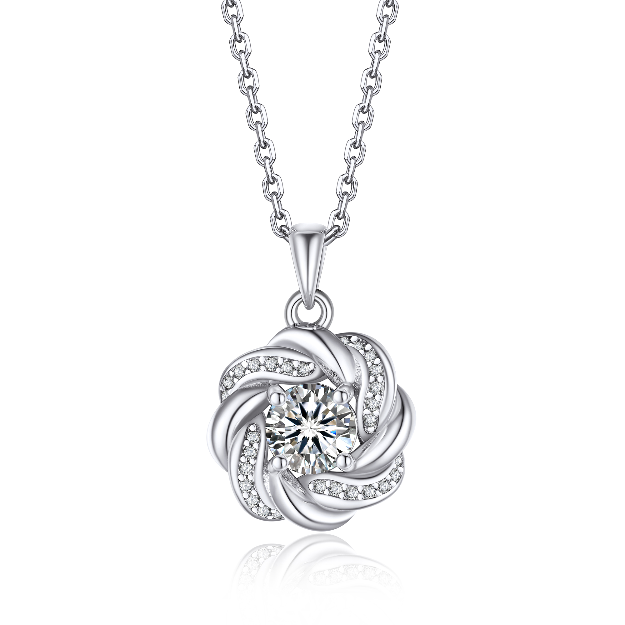 Twisted Vine Round Pendant Moissanite Necklace in White Gold (1 Ct. VVS1)