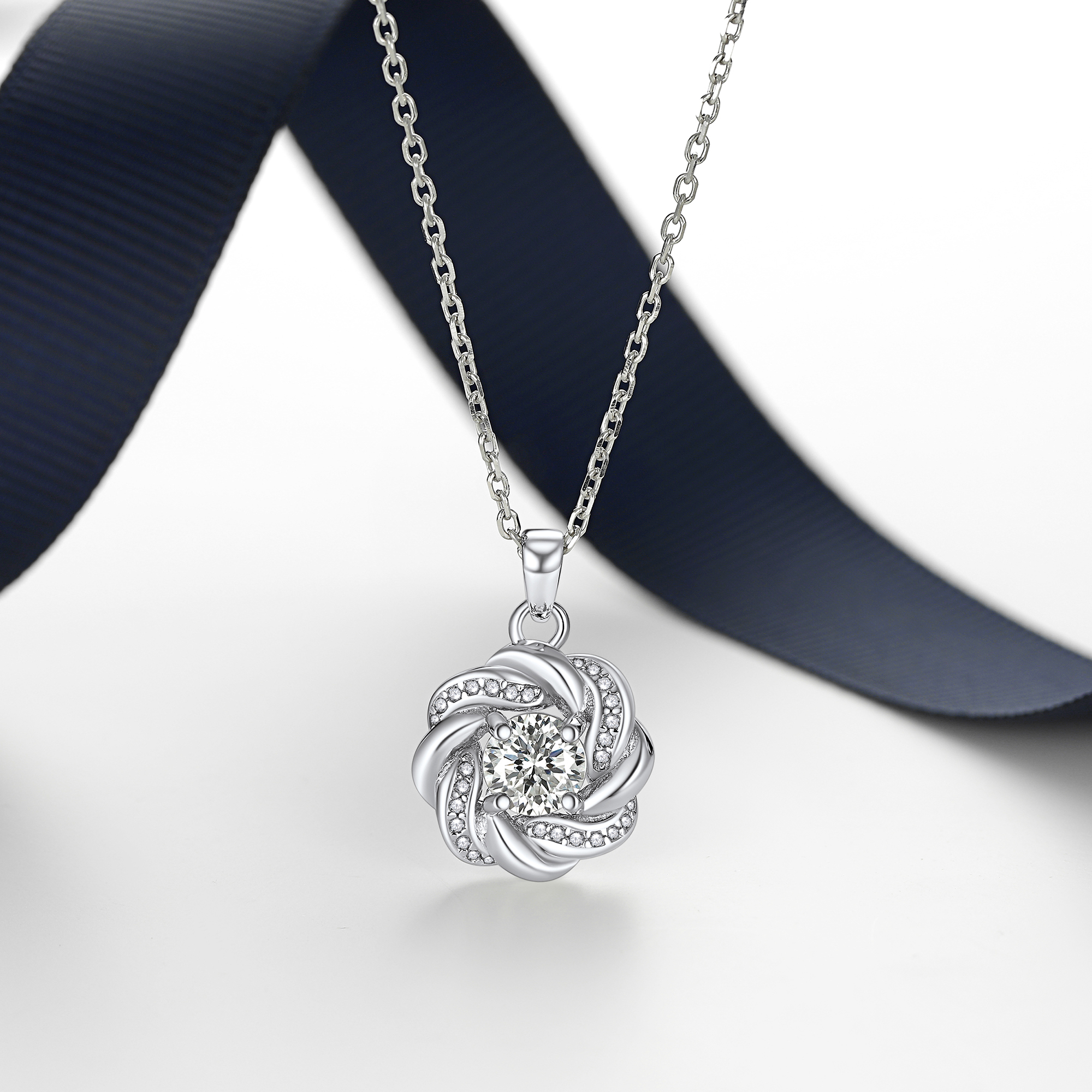 Twisted Vine Round Pendant Moissanite Necklace in White Gold (1 Ct. VVS1)